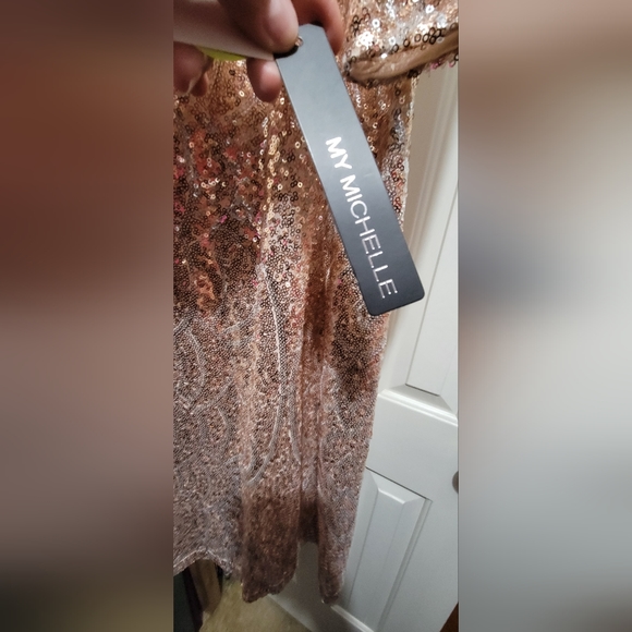 My Michelle Juniors Rose Gold Sequins Dress (read description) * - Picture 7 of 12